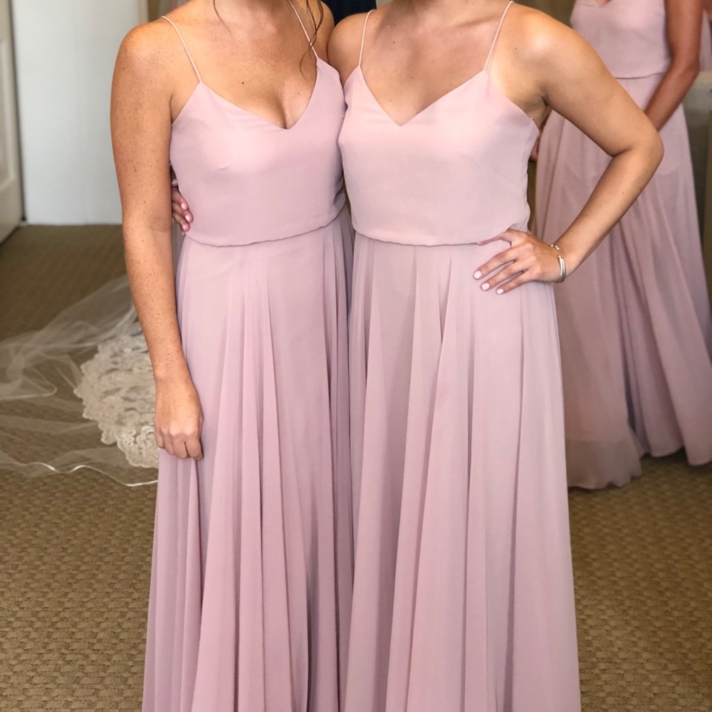 Jenny Yoo Chiffon V-Neck Spaghetti Strap Gown